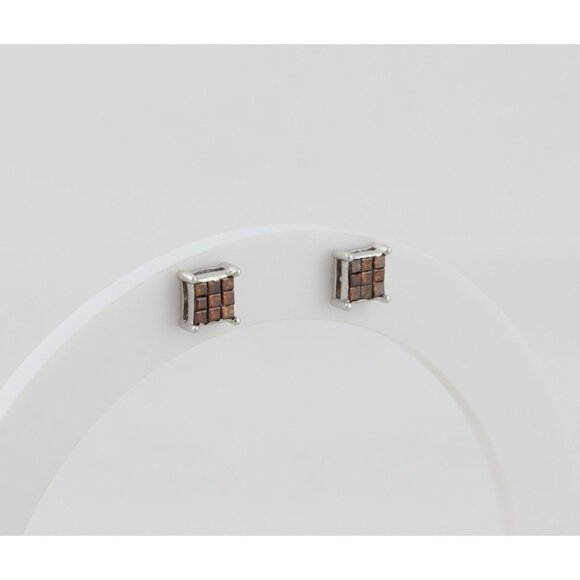 10k White Gold Fancy Red Diamond Earrings Stud Post .25 total carat 3/16" - Picture 6 of 8